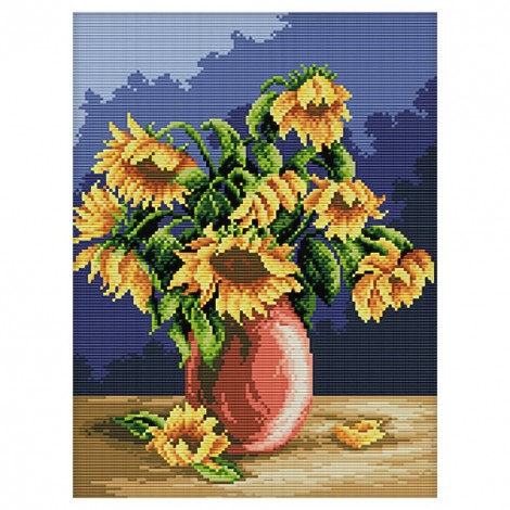 Sunflower Vase - 11CT Stamped Cross Stitch - 30x37cm