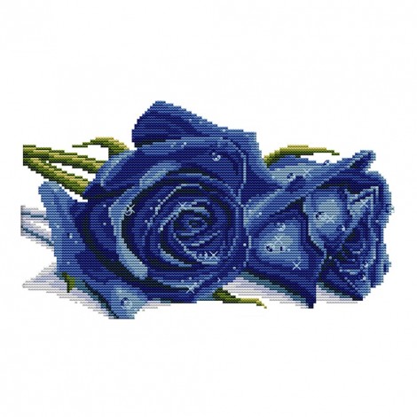 Canvas Needlework DIY Cross Stitch 14CT Stamp Kit Artwork (H016 Blue Rose)