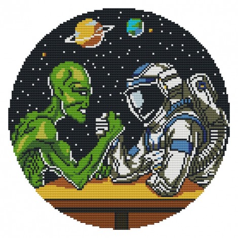 Aliens Astronaut - 11CT Stamped Cross Stitch - 36x36cm