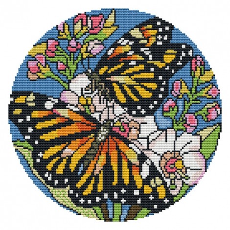 Butterfly Flowers - 11CT Stamped Cross Stitch - 36x36cm