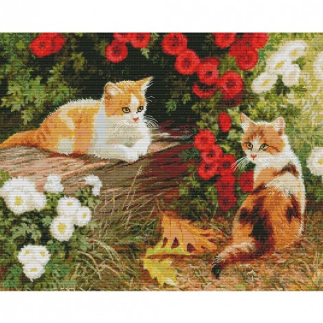 Kitten in the garden - 14CT Stamped Cross Stitch - 57x47cm