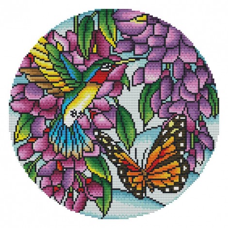 Butterfly Flowers - 11CT Stamped Cross Stitch - 36x36cm