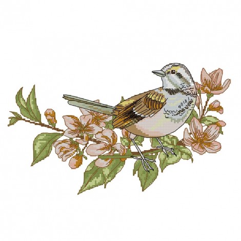 Bird on branch - 14CT Stamped Cross Stitch - 35x27cm