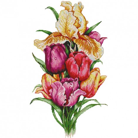 Tulip Flowers - 14CT Stamped Cross Stitch - 38x62cm