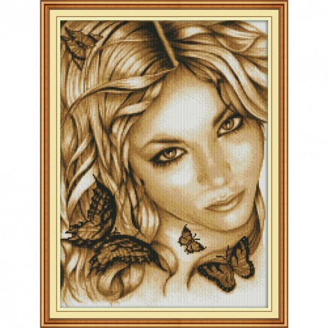 Beauty and butterfly - 14CT Stamped Cross Stitch - 48x36cm