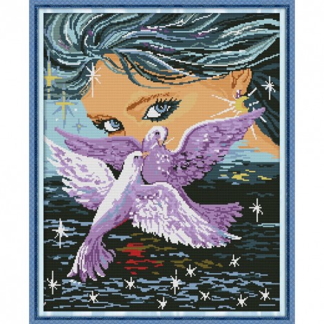 Beauty and Dove - 14CT Stamped Cross Stitch - 52x42cm
