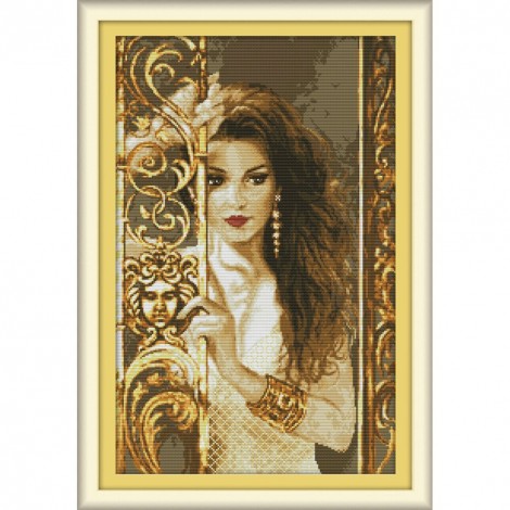 Woman behind the railing - 14CT Stamped Cross Stitch - 56x38cm