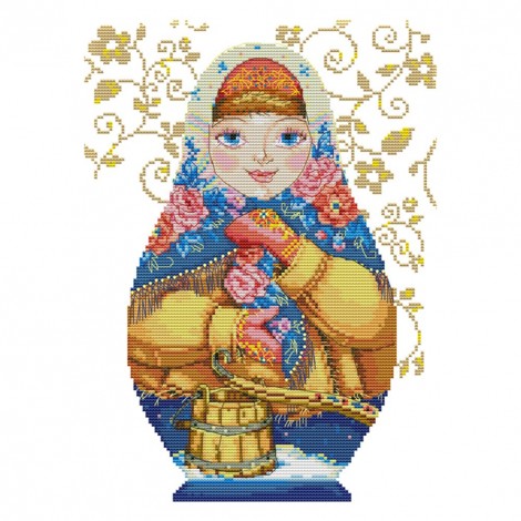 14CT Stamped Cross Stitch Kits DIY Russian Doll Printed Needlework (C218)