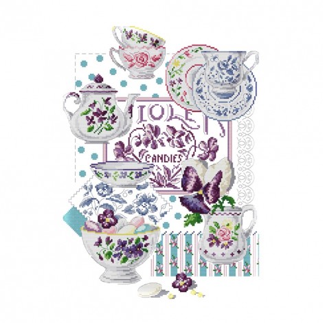 Teacup Story - 14CT Stamped Cross Stitch - 46x35cm