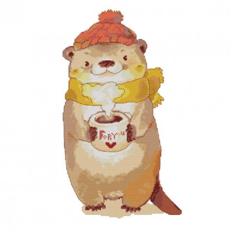 Bear with teacup - 14CT Stamped Cross Stitch - 29x42cm