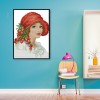 Woman in red hat - 14CT Stamped Cross Stitch - 30*22cm