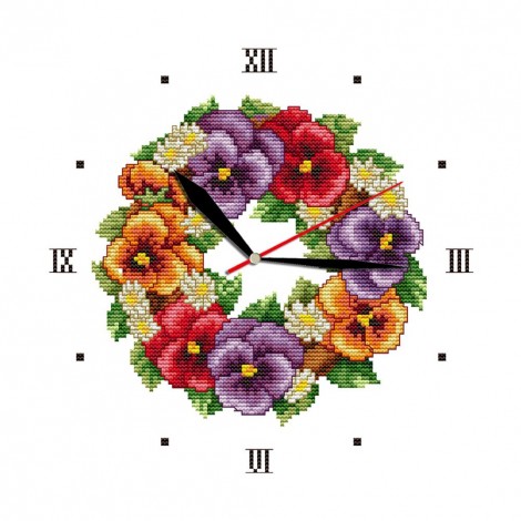 Brightly Popped Clock - 14CT Stamped Cross Stitch - 28*28cm