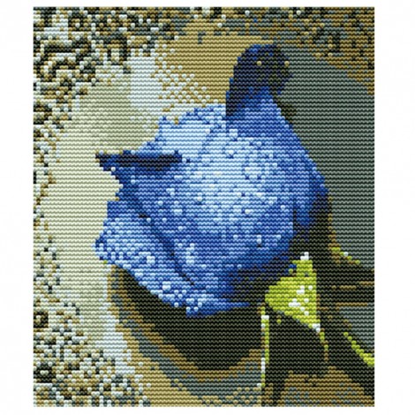 Blue rose in the grid - 11CT Stamped Cross Stitch - 27*29cm