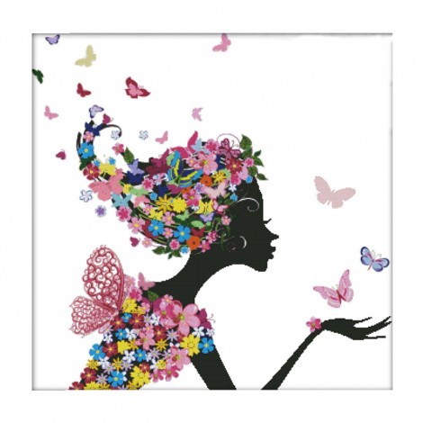 Woman In Flowers - 14CT Stamped Cross Stitch - 71x71cm