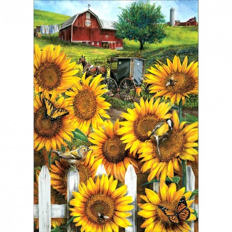 11CT Cross Stitch Kit Garden Sunflower Printed Embroidery DIY Sets (SZX25)
