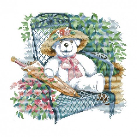 Elegant Little White Bear - 14CT Stamped Cross Stitch - 32x31cm