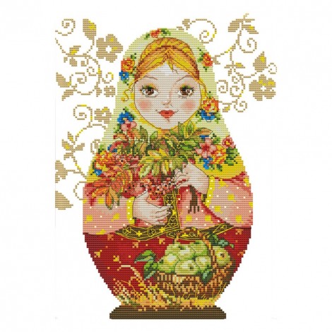 14CT Stamped Cross Stitch Kits DIY Russian Doll Printed Needlework (C217)
