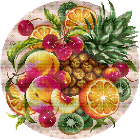 Peaches On Dish - 14CT Stamped Cross Stitch - 34x34cm