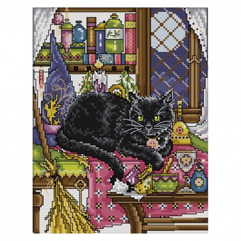 Black Cat - 14CT Stamped Cross Stitch - 22*30cm
