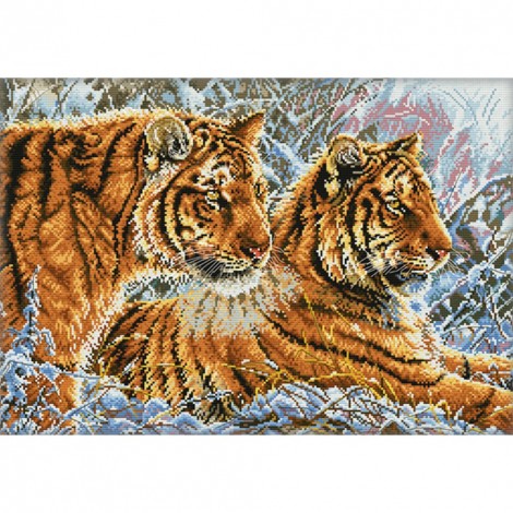 Tiger In The Snow - 11CT Stamped Cross Stitch - 68x49cm