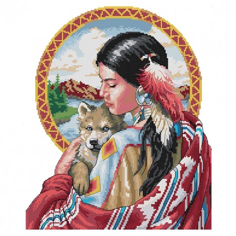 14CT Stamp Cross Stitch DIY Manual Printed Needlework (R511 Indian Girl)