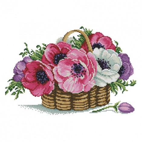 A Basket Of Flowers - 14CT Stamped Cross Stitch - 37x27cm