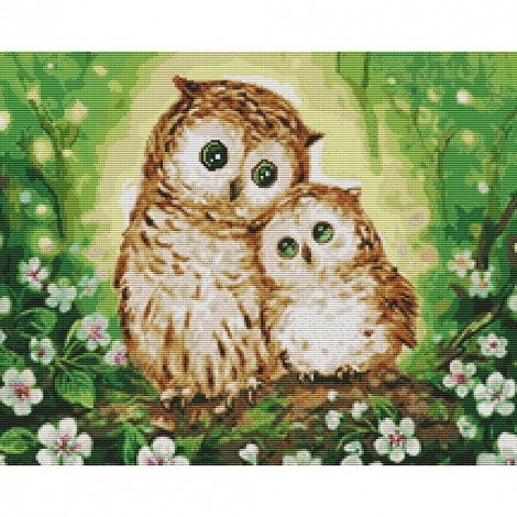 Two owls - 14CT Stamped Cross Stitch - 47x39cm