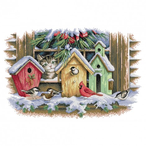 Bird House - 14CT Stamped Cross Stitch - 55x41cm