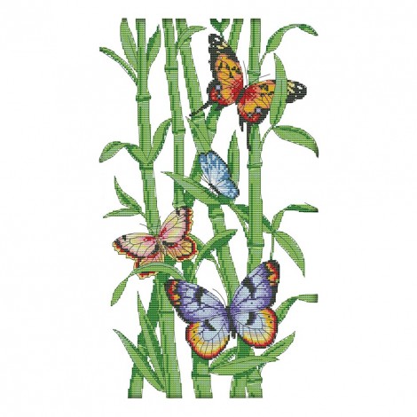 Butterfly and Bamboo - 14CT Stamped Cross Stitch - 28*44cm
