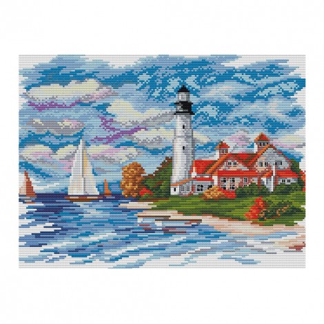 Seaside Lighthouse - 14CT Stamped Cross Stitch - 38*30cm