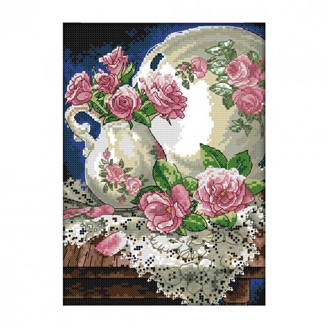 Vase and roses - 14CT Stamped Cross Stitch - 21*30cm