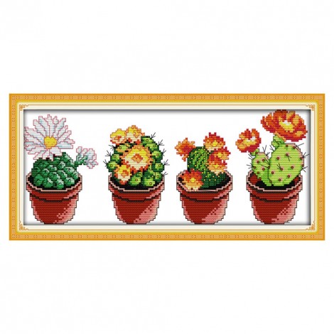 Cactus - 14CT Stamped Cross Stitch - 36x17cm