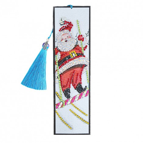 Santa Ski Leather Tassel Bookmark