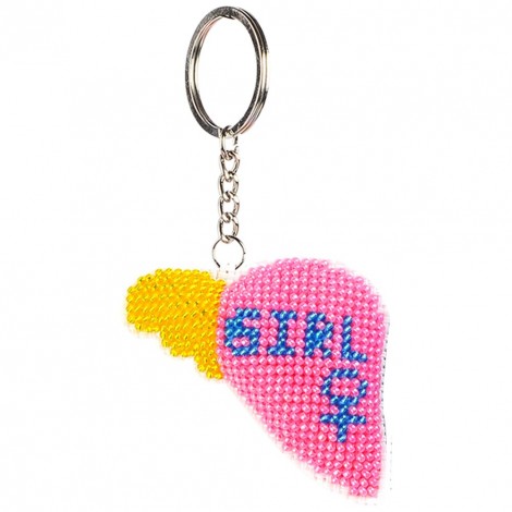 Pink Girl - Stamped Bead Embroidery - Keychain