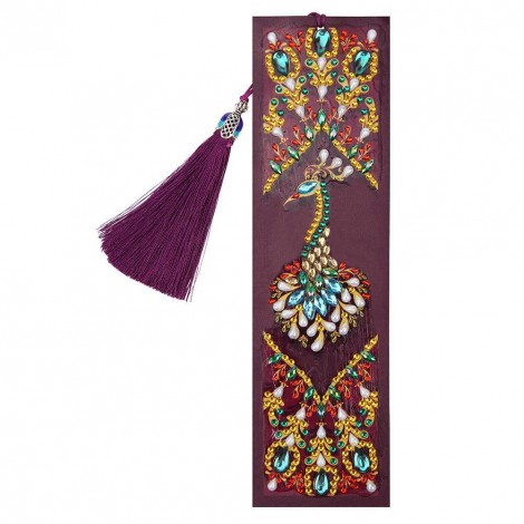 Peafowl Leather Bookmark with Tassel