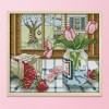 Spring Outside The Window - 14CT Stamped Cross Stitch - 21x19cm