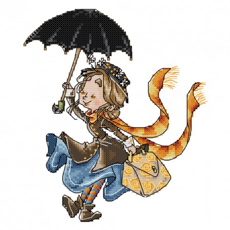 Girl With Umbrella - 14CT Stamped Cross Stitch - 21x27cm