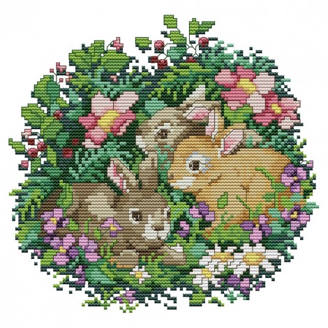 Three Little Rabbits - 14CT Stamped Cross Stitch - 25*22cm
