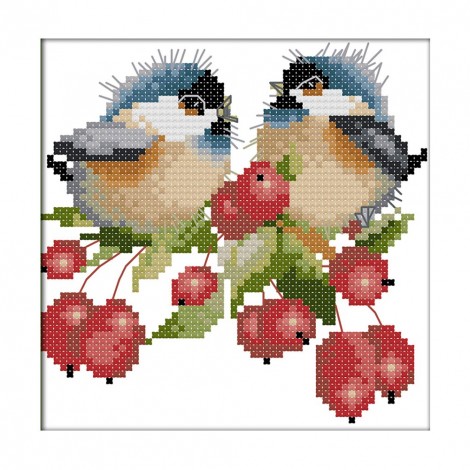 Chirping bird on berry - 14CT Stamped Cross Stitch - 15*16cm