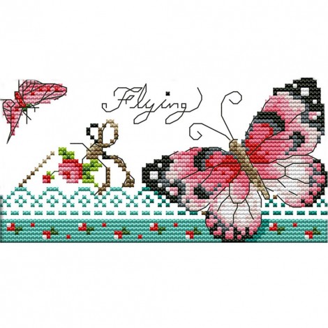 Butterfly - 14CT Stamped Cross Stitch - 20x11cm