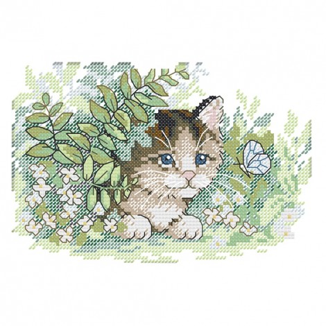 Cat and butterfly - 14CT Stamped Cross Stitch - 21*16cm