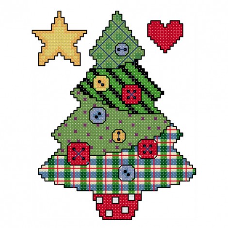 Buttoned Christmas Tree - 14CT Stamped Cross Stitch - 14x17cm