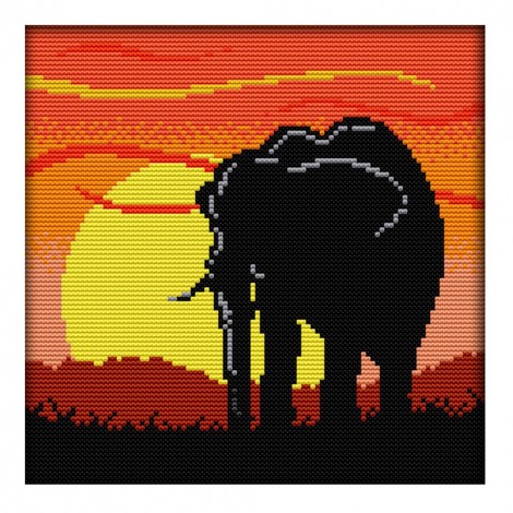 Sunset Elephant - 14CT Stamped Cross Stitch - 23x23cm