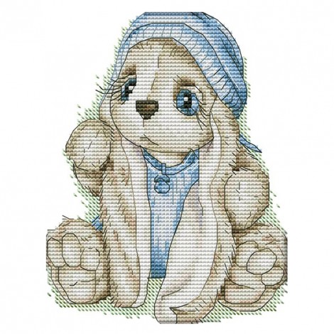Blue Hat Cute Rabbit - 14CT Stamped Cross Stitch - 20x17cm