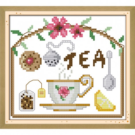 Morning tea time - 14CT Stamped Cross Stitch - 17x16cm