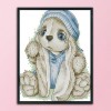 Blue Hat Cute Rabbit - 14CT Stamped Cross Stitch - 20x17cm