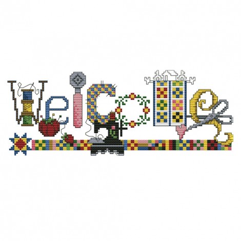 Sewing Machine Welcome Sign - 14CT Stamped Cross Stitch - 31x14cm