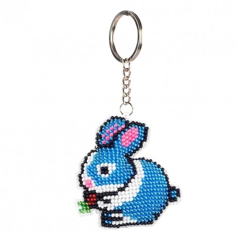 Blue Rabbit - Bead Embroidery - Keychain