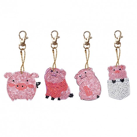 4pcs/Set Cartoon Pig DIY Diamond  Keychain