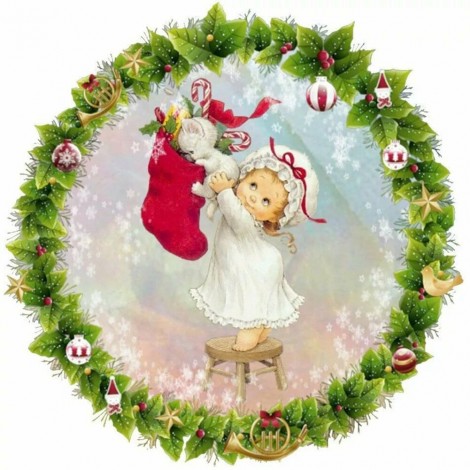 Christmas Girl Socks - Full Round Diamond - 40*40cm